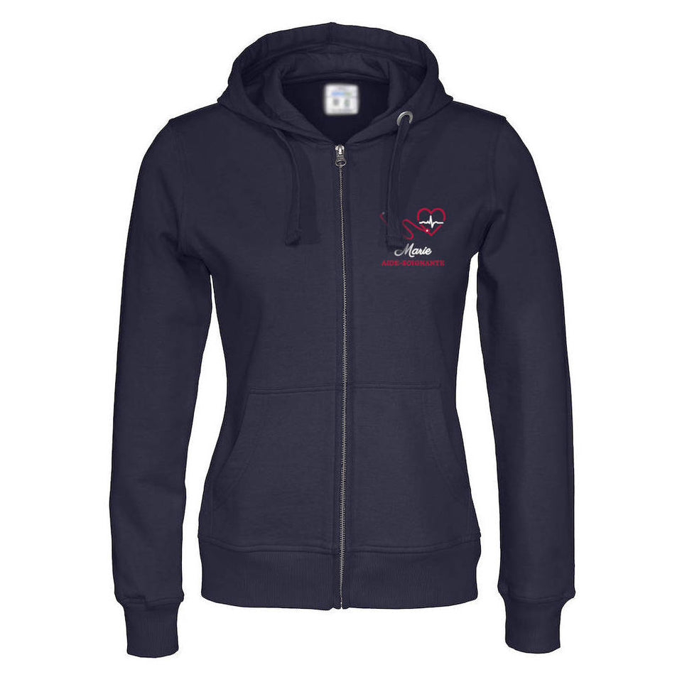 Veste capuche femme MOTIF COEUR FACE ET DOS IMPRIM
