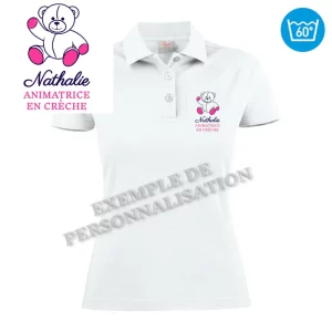 Polo Petite Enfance Personnalisé Blanc Motif Fuchsia