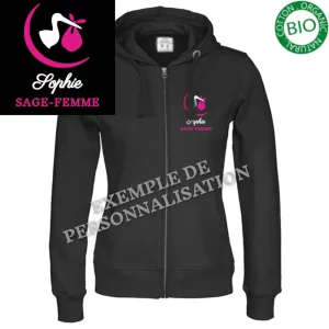 Sweat sage-femme personnalisé Noire Motif Rose