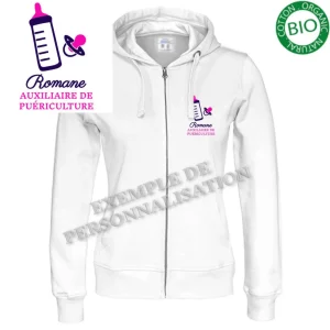 Sweat Auxiliaire de Puéricuture Personnalisé Blanche Motif Rose