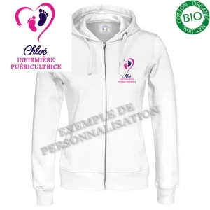 Sweat infirmière puéricultrice personnalisé Blanche Motif Rose