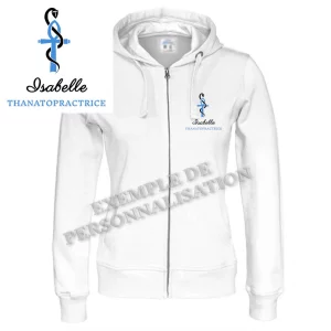 Sweat Thanatopractrice Personnalisé Blanche Motif Bleu