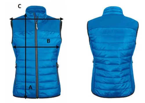 Guide des tailles doudoune sans manche femme avec mesures longueur poitrine et épaules