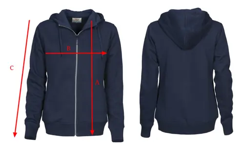 Guide des tailles sweat femme avec mesures longueur poitrine et manches