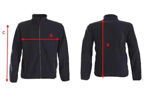Guide des tailles veste polaire homme avec mesures longueur poitrine et manches