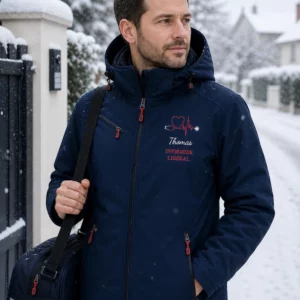 Parka homme personnalisée infirmier libéral brodée Thomas veste hiver médicale marine